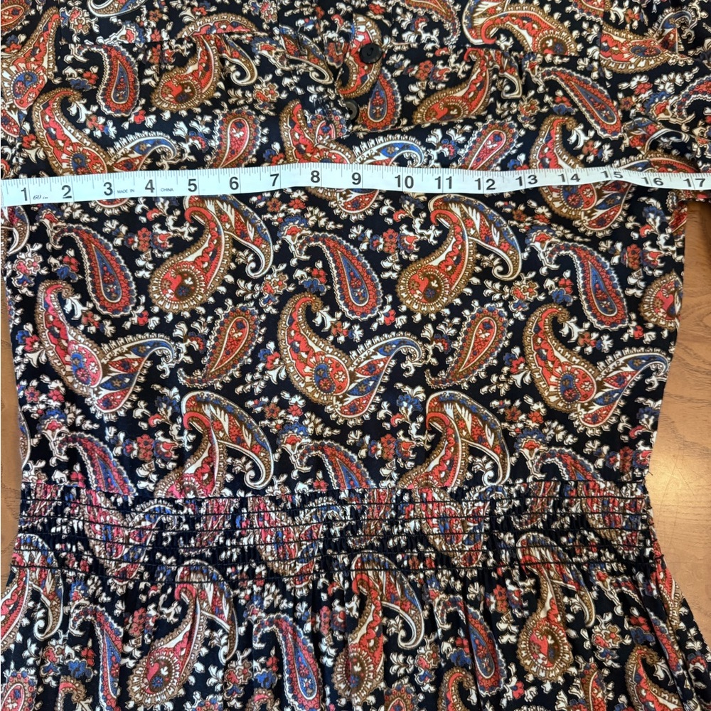 Vintage Taurus II Paisley Midi Dress‎ Smocked Waist ILGWU Union Made Size 6 - Picture 14 of 16